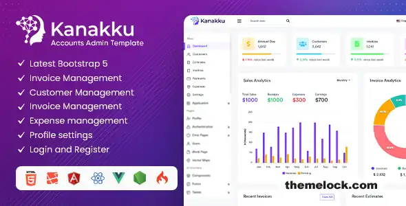 Kanakku v2.0.4 全面评测：支持 HTML5、React、Laravel、Vue 和 Angular 平台的 RTL 支持的销售发票和账户管理模板